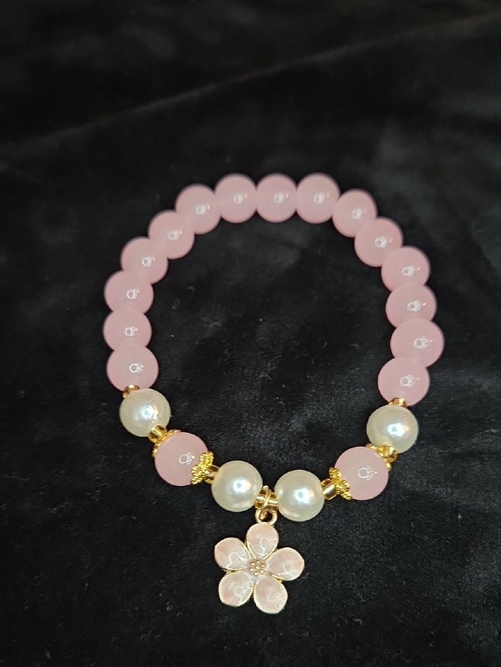 Delicate Pink Beaded Flower Charm Bracelet